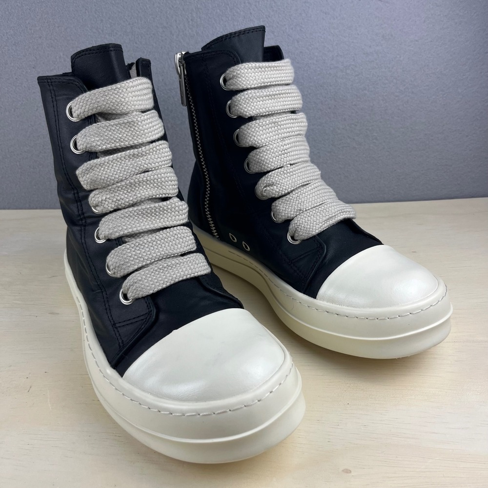 Rick Owens Drkshdw Jumbo Lace High Top Sneakers Black Leather Size 41 US 5800
